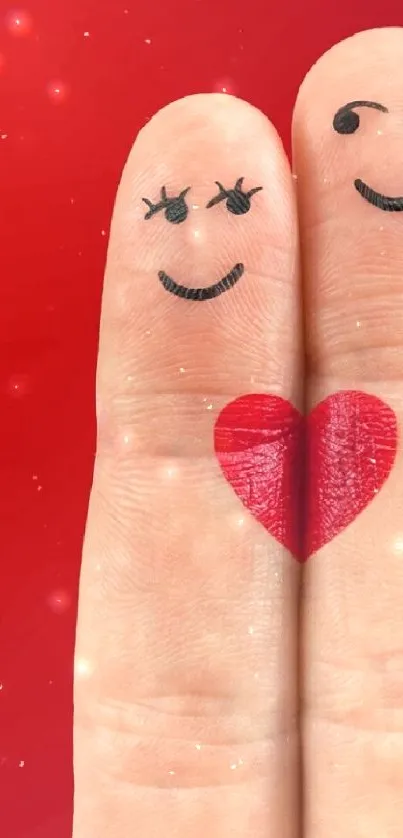 Finger art with heart on a red background wallpaper.