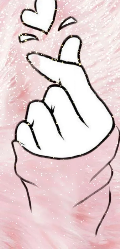 Cute finger heart sketch on pastel pink wallpaper.