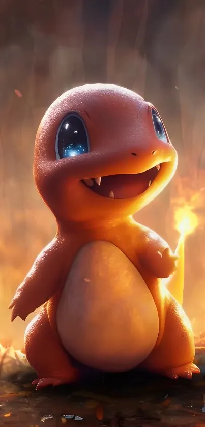 Adorable Charmander in fiery-themed wallpaper art.