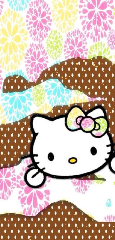 Cute character with floral background and polka dots wallpaper.