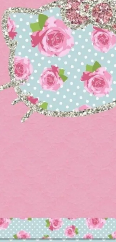 Cute floral wallpaper with pink roses and polka dots.