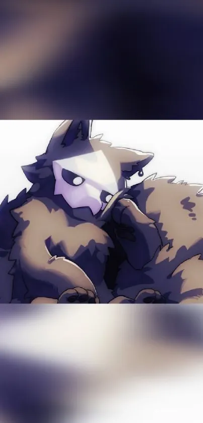 Anime drawing of a fluffy masked creature in shades of brown.