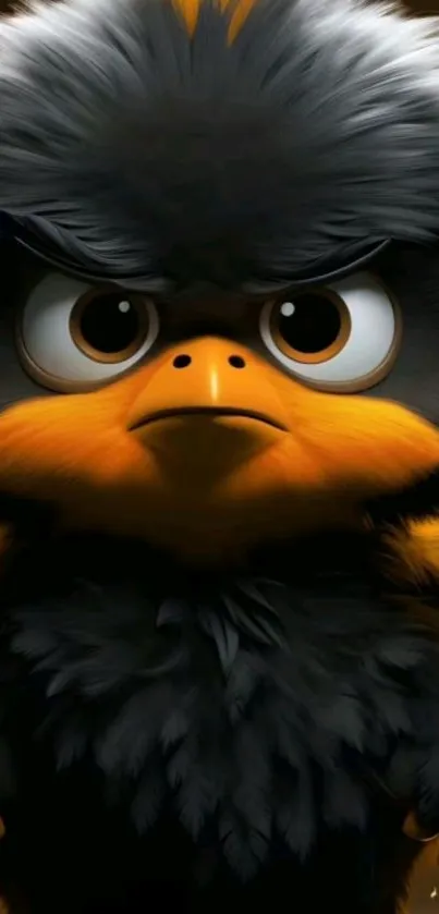 Adorable fluffy cartoon bird on vibrant background.