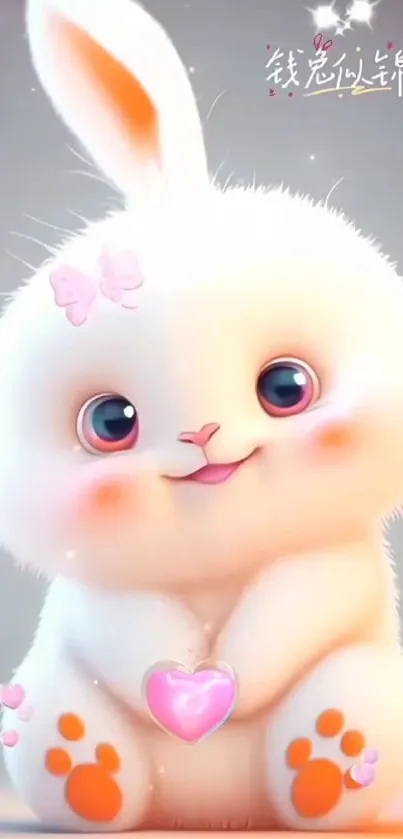 Cute fluffy bunny with big eyes and heart.