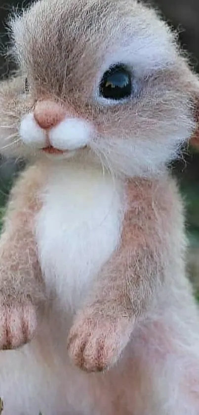 Adorable fluffy bunny with big eyes and soft fur in a natural setting.