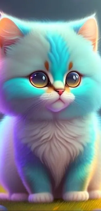Adorable fluffy kitten with vibrant teal fur