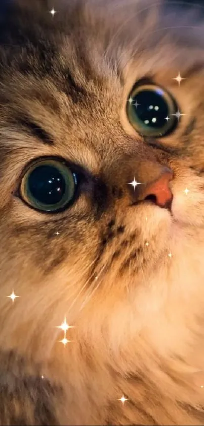 Adorable fluffy cat with big eyes, perfect for mobile wallpaper.