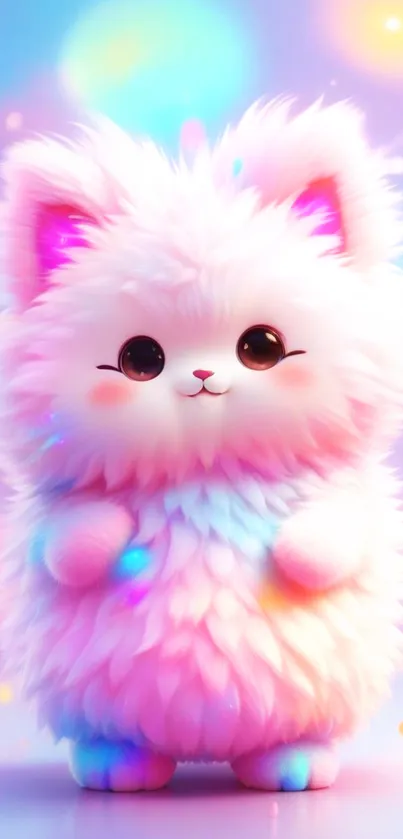 Adorable fluffy cat with pastel colors.