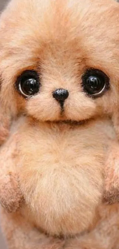 Cute fluffy toy dog with big eyes and tan fur.