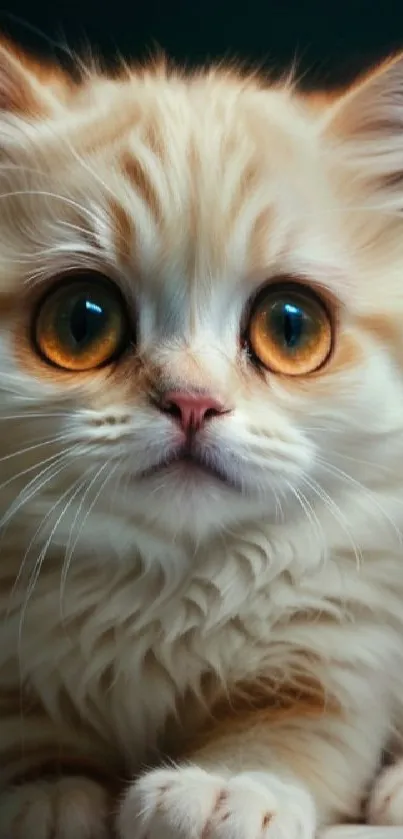 Adorable fluffy kitten with large eyes, perfect for mobile wallpaper.