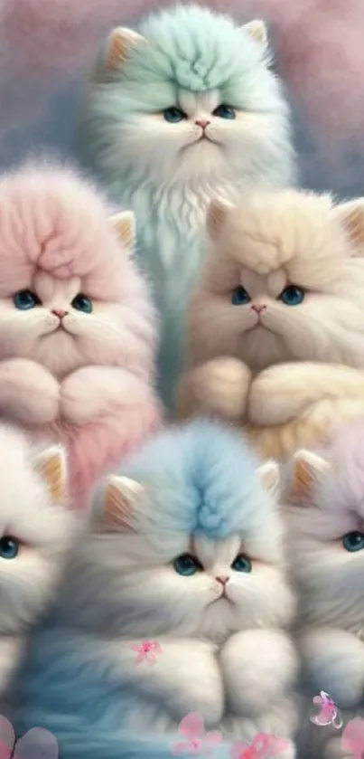 Cute fluffy kittens with pastel colors and blue eyes.