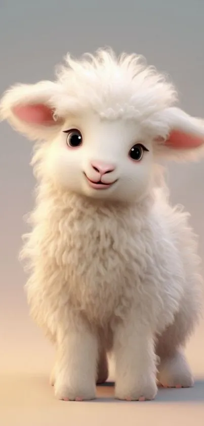 A cute, fluffy lamb standing on a soft gradient background.