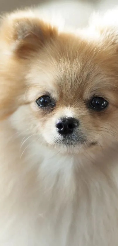 Cute Pomeranian puppy with fluffy fur and bright eyes.