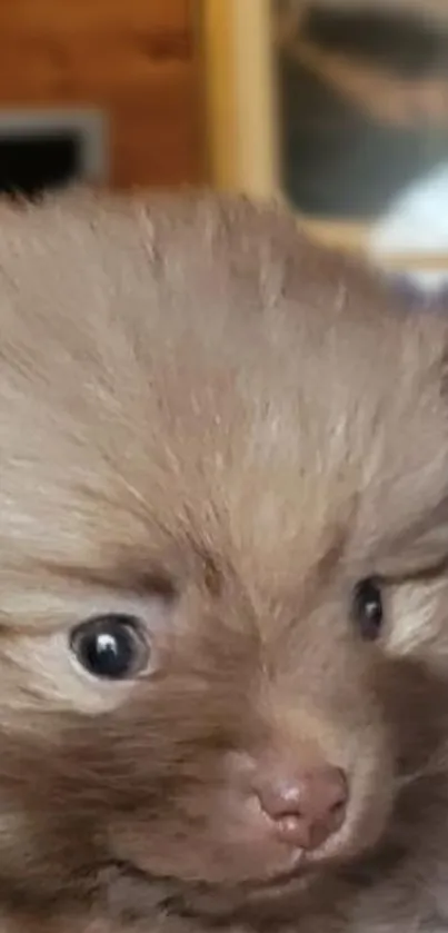 Adorable brown fluffy puppy close-up, perfect for mobile wallpaper.