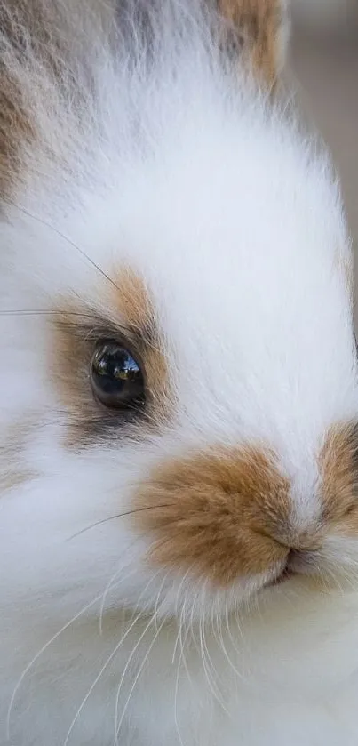 Close-up of a cute, fluffy rabbit with white fur.