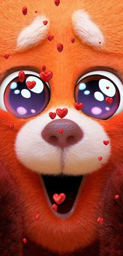 Cute red panda with big eyes and fluffy fur, smiling brightly.