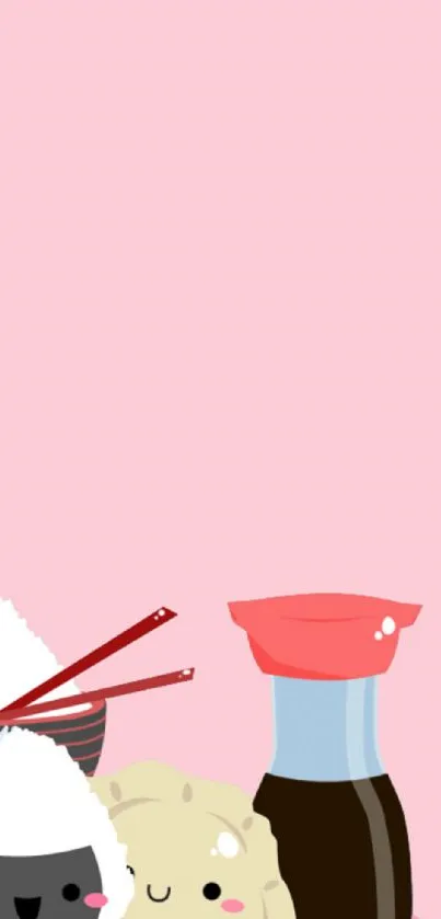 Kawaii food-themed phone wallpaper with pink background.