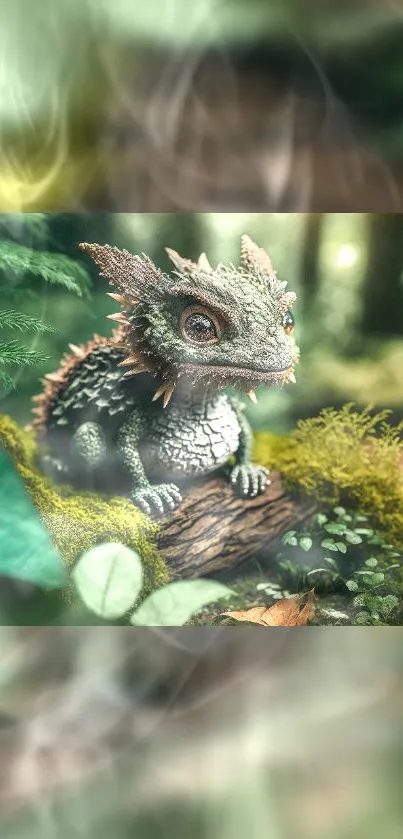 Cute dragon nestled in a lush forest setting.