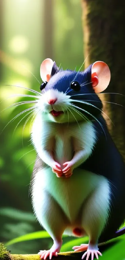 Adorable mouse in verdant forest setting wallpaper.