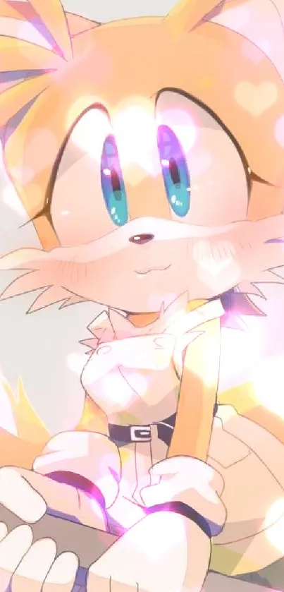 Anime-style cute fox character in vibrant colors on a mobile wallpaper.