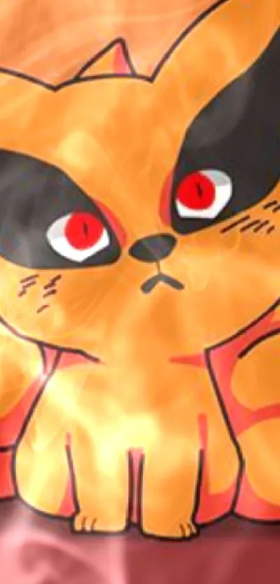 Cute anime fox with red eyes on an orange background wallpaper.