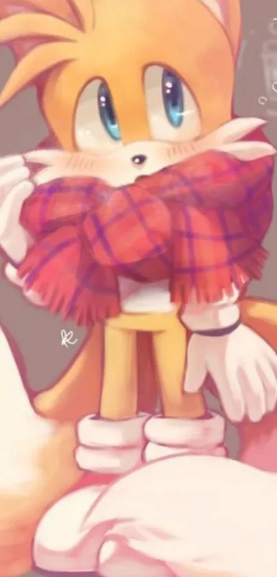 Cute fox with plaid scarf mobile wallpaper.