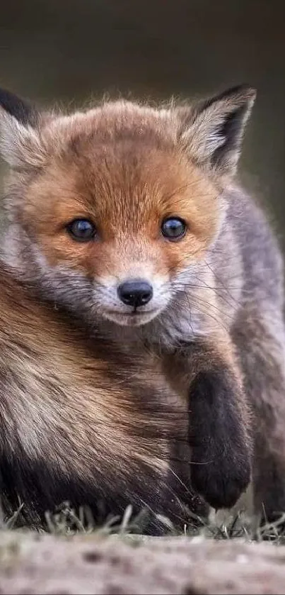 A close-up of an adorable fox cub in a nature setting.