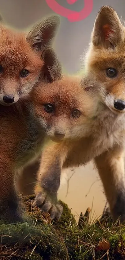 Adorable fox family in nature setting.