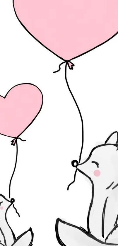 Adorable foxes with heart-shaped balloons.