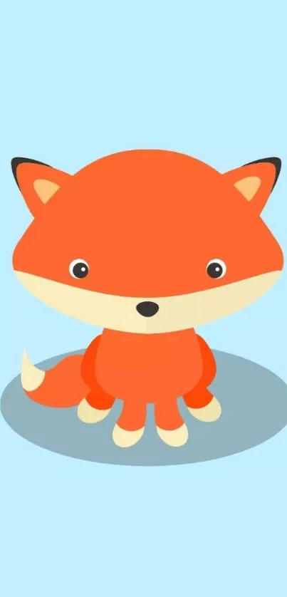 Cute cartoon fox on light blue background wallpaper.