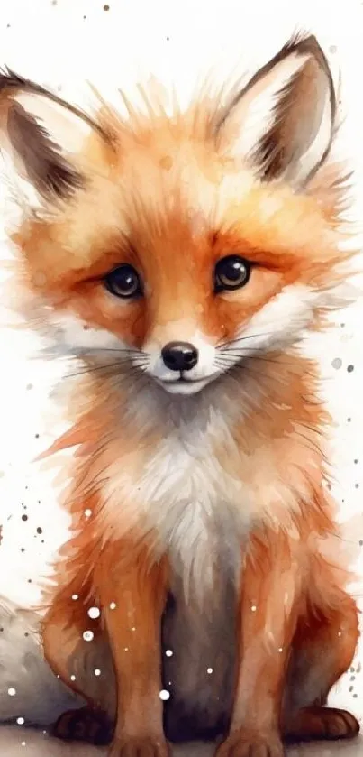 Watercolor painting of a cute fox with vibrant orange fur.