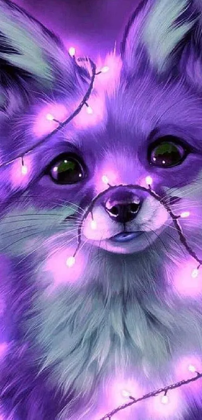 Cute fox with purple lights in whimsical design.