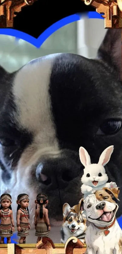 French Bulldog in heart with blue outline