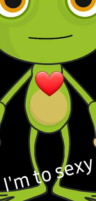 Cute green frog with heart mobile wallpaper.