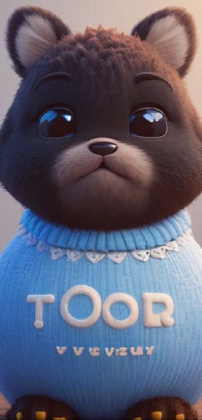 Adorable furry animal in a blue sweater, perfect for mobile wallpaper.