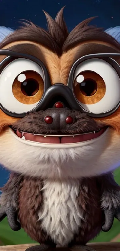 Cute furry cartoon animal with big glasses and a cheerful expression.