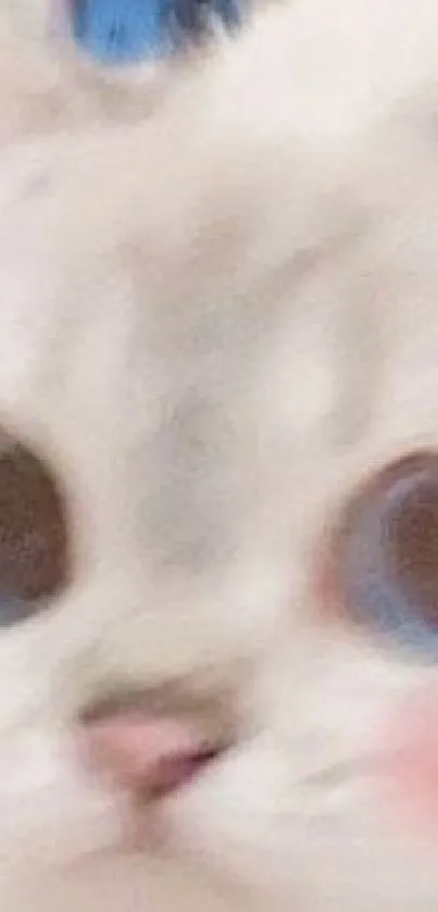 Close-up of a cute cat's face with big blue eyes and soft fur.