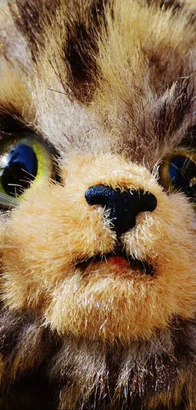 Closeup of a cute and realistic furry cat toy.