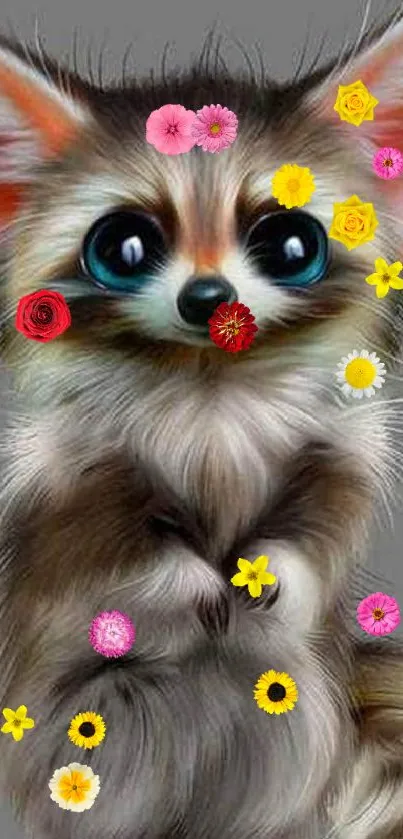 Adorable furry creature with big eyes in a whimsical wallpaper.