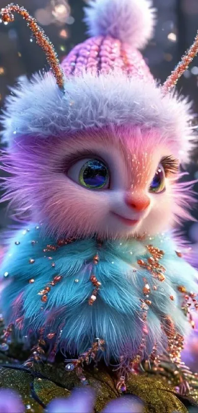 A cute, colorful furry creature with a whimsical design, perfect for phone wallpaper.