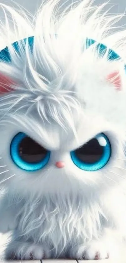 Cute furry creature with blue headphones and bright eyes.