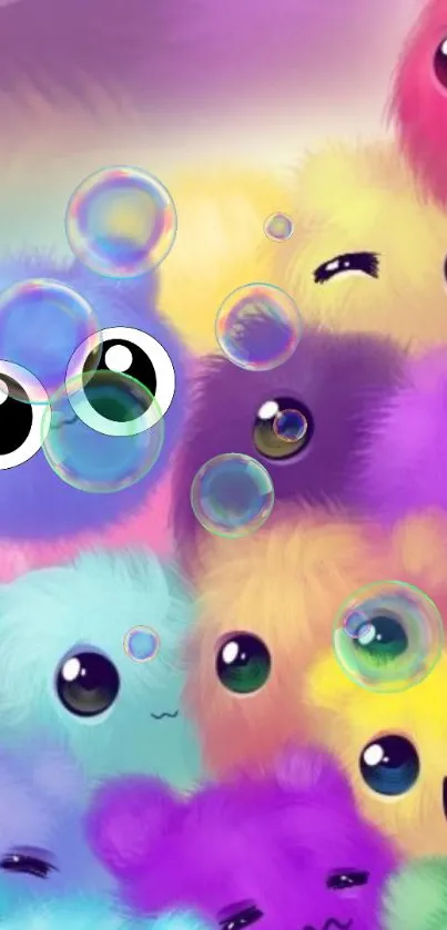 Colorful furry creatures with bubbles wallpaper.