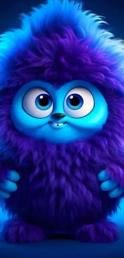 Cute fuzzy creature with blue and purple hues, perfect for mobile wallpaper.