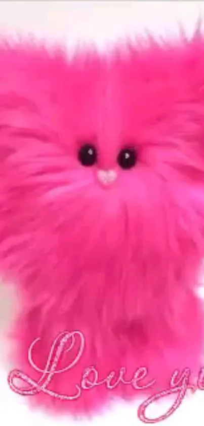 Adorable pink fuzzy creature with 'I Love You' text in bright pink.