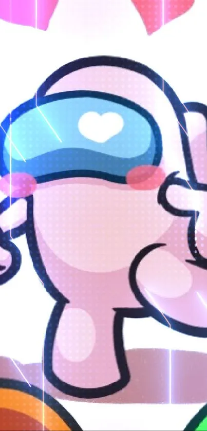 Cute gaming character with heart visor on pink background.