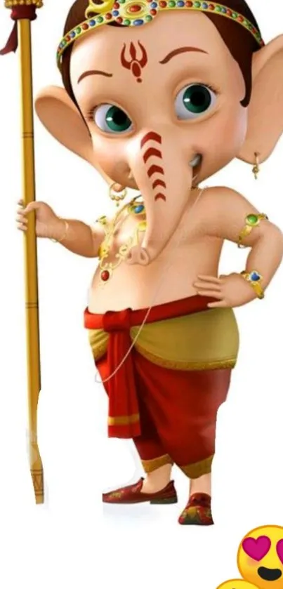 Cartoon Ganesh with emojis on mobile wallpaper.