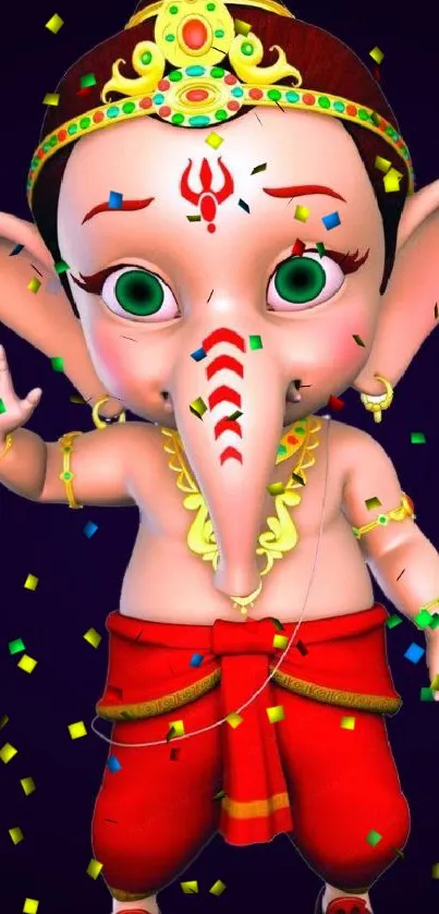 Cute animated Ganesha mobile wallpaper.