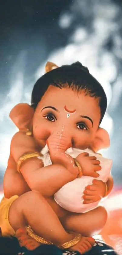 Cute depiction of Ganesha with soft background, ideal for mobile wallpaper.