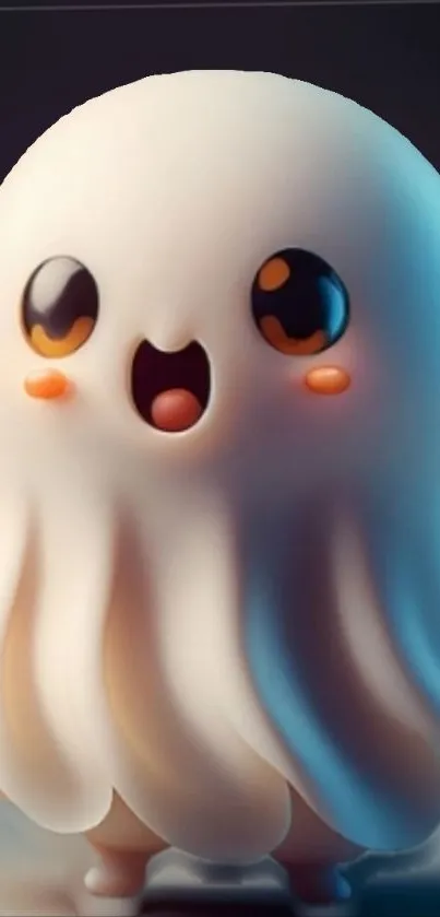 Adorable cartoon ghost wallpaper for mobile phone in soft pastel hues.