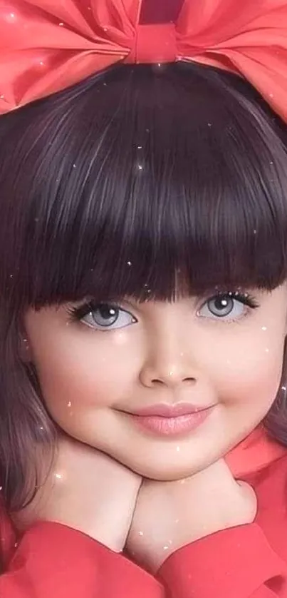 Mobile wallpaper of a cute girl with a large red bow.